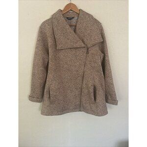 Lands End Waterfall Sweater Fleece Jacket Womens Ladies Large Tan Zip pockets
